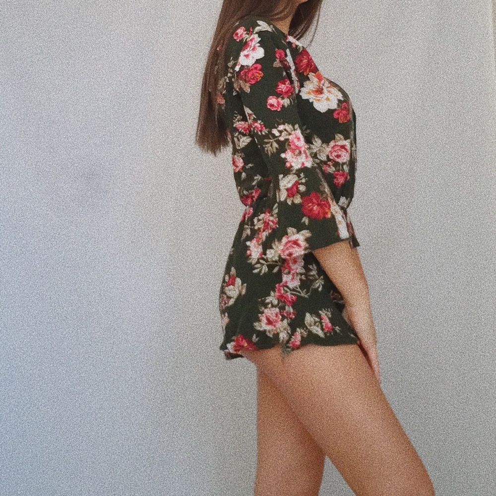 HUNTER GREEN/FLORAL ROMPER